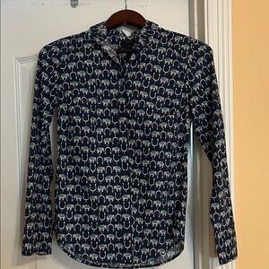 J. Crew Factory Dark Blue Elephant Pattern Shirt